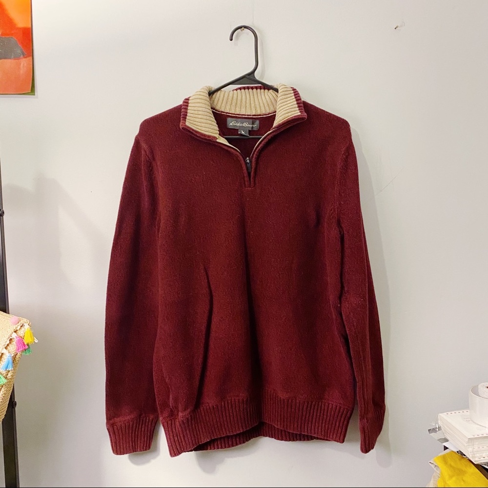 Eddie Bauer Red Quarter Zip Sweater